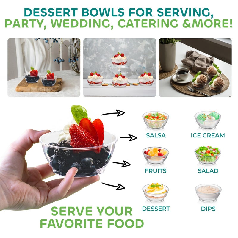 JoyServe Clear Mini Plastic Bowls - (Bulk 100 Pack) 6 Oz Disposable Premium Hard Plastic Dessert Bowls for Serving, Weddings, Catering, Parties, Salsa, Home or Event Party Supplies - Image 4